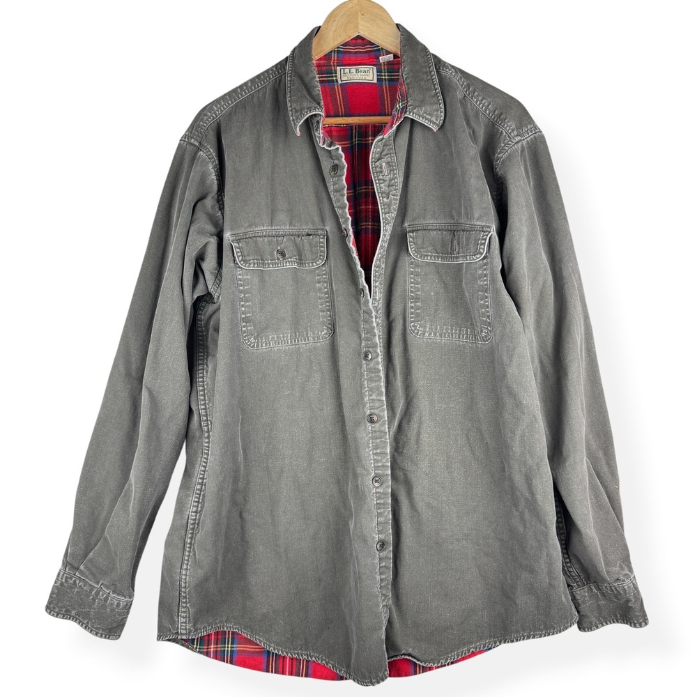 LL Bean Vintage Flannel Lined Shirt Chore Jacket Size Large Workwear USA Made